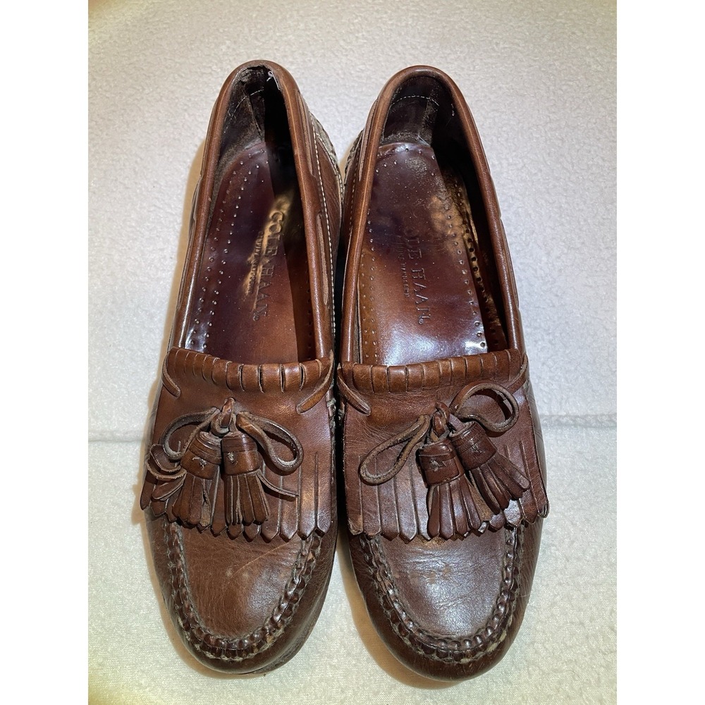 Vintage Cole Haan Kiltie Tassel Loafers Mens Size 8.5 D Brown Leather Dress Shoe